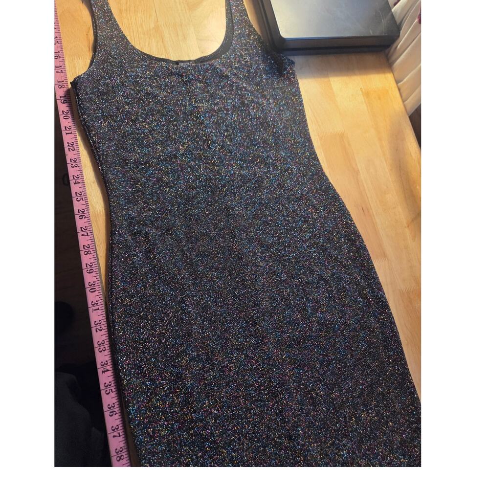 Forever 21 iridescent glitter Sparkle bodycon tank midi dress purple pink medium
